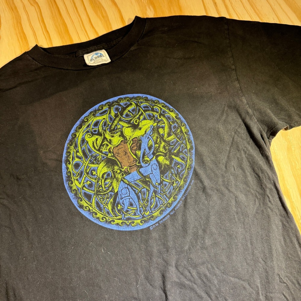 Global Men's Bruce Wolfe Celtic Green Man Vintage Graphic T-Shirt Black XL